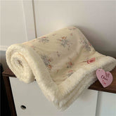 YICKYUE - Soft Winter Blanket Floral Double-layer Yarn Cotton Velvet Blanket Kawaii Portable Camping Warm Coral Home Office Nap Blanket