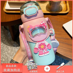 Yickyue Children's Mug Women's High-value High-capacity Water Cup 316 Portable Cute Student Cup with Straw Kettle Bottle Camping