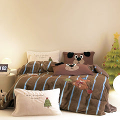 YICKYUE - High-end Embroidered Autumn Winter Warm Bedding Set Soft Warm Artificial Rabbit Velvet Duvet Cover Set Warmth Blanket Cover Sets