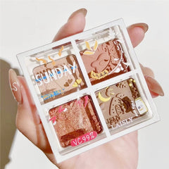 Yickyue 4Colors Matte Glitter Cute Eyeshadow Palette Long Lasting Nude Eye Pigment Waterproof Eye Shadow Facial Contour Palette Cosmetic