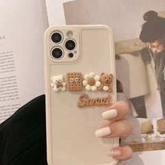 3D cute fashion bear flower biscuits sweet silicone phone case for iphone 13 12 11 pro max mini 7 8 plus x xr xsmax cartoon capa