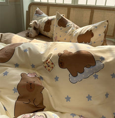 YICKYUE - Cute cartoon bear star bedding set teen,twin full queen king brown coffee cotton home textile bed sheet pillow case quilt cover