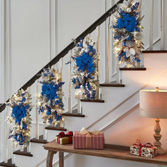 Christmas Wreath Christmas Front Door Window Stairs Wreaths 16 inches Stairway Swag Trim, Artificial Hanging Garland with Berry
