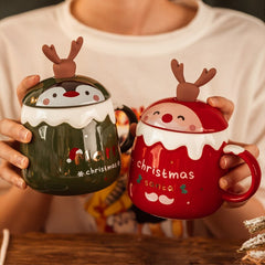 New Year Cute Christmas Ceramic Mug Tea Coffee Cup With Lid Spoon Drinkware Christmas Decoration Gifts Water Milk Breakfast Cups