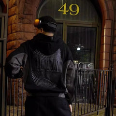 Hearujoy 2024 Y2k Long Sleeved Zippered Printed Pullover Hoodie, Hoodie And Pants Two-Piece Streetwear Trendy Outfit, Dark Vintage Outfit