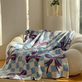 YICKYUE - Simple Square Blanket Bow Sofa Blanket Shawl Lunch Blanket Soft Skin-friendly Half-side Velvet Casual Blanket
