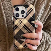YICKYUE For iPhone 16 Pro Max Case Retro Black Gold Diamond Grid Pattern Case For IPhone Case 16 15 14 13 12 11 XR XS Max 7 8 Plus Cover