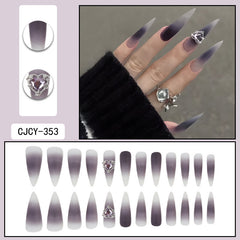 YICKYUE - 24pcs Gote Style Halloween Long Gradient False Nails Stiletto Tip Wearable Fake Nails Y2k Press On Nails With Diamond Decoration
