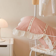 Princess girl ruffle pilowcase pink plaid pillow cases princess home decoration bedding accessories pillow sham pillow cover