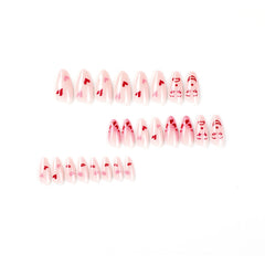 YICKYUE - Hot Girl Red Love Heart Clown Face Design Wearable Pink French Fake Art Nails Full Cover Finished False Nails Press on Nail Glue