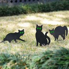 YICKYUE 3 Pcs Simulation Black Cat Decoration Sign Halloween Theme Card Outdoor Garden Yard Decor Props Miniaturas