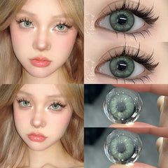 YICKYUE - 2pcs Green Color Contact Lenses With Myopia Degree-0.00~ -8.00 Blue Nature Beauty Pupil Makeup Brown Eye Free Shipping