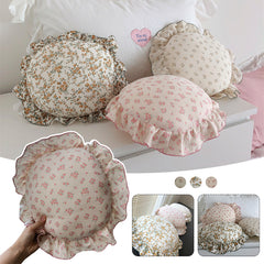 YICKYUE - Nordic Style Cotton Ruffled Pillow Small Fresh Floral Sweet Ruffles Chair Cushion Stuffed Home Sofa Bed Car Waist Pillow Decor