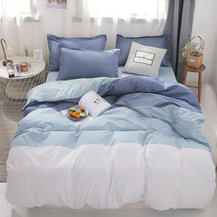 Yickyue Boys And Girls Blue And White Bedding Set Plain Reactive Printed Single Quilt Cover Flat Sheet Pillowcase Queen Double Bed Linen