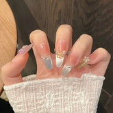 Yickyue 10Pcs Long Oval Handmade Press-On Nails Rainbow Cat-Eye Effect with 3D Flower Designs Perfect for Women&girls Daily Nail Wear