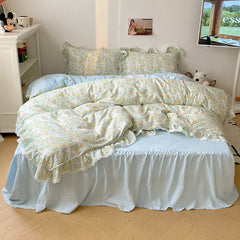 YICKYUE - Korean Floral Lace Ruffles Bedding Set Soft Skin Friendly 200X230cm Duvet Cover Set 1.5M/1.8M Bed Skirt Bedspread Pillowcases
