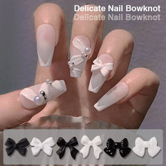 50pcs Black White Bow Resin Nail Art Decorations 3D Bowknot Nail Charm Ornament Jewelry DIY Manicure Design Classic Accessories