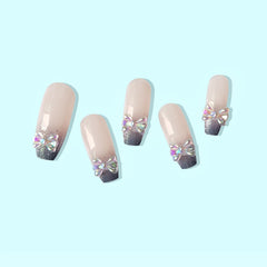 24Pcs Gradient Blue False Nails Glitter Long Ballet Nails for Women Girls Easy Tear Not Fall Salon Finger Toes DIY Press on Nail