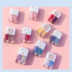Water-based Nail Polish Set Two Bottles Glitter Scrub Can Tear No-bake Women Girl Cute Nail Polish Quick Drying Manicure Tools