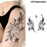 YICKYUE - Cross Flower Herbal Juice Tattoo Sticker Sexy Hot Girl Thigh Waterproof Temporary Tattoo Wedding Durable Fake Tattoo Gift