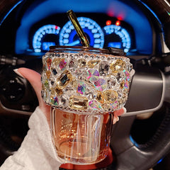 Rhinestones Straw Glass Cup Water Bottle Soy Milk Juice Coffee Mugs Household Transparent Dessert Breakfast Cold Drink Coke Cup