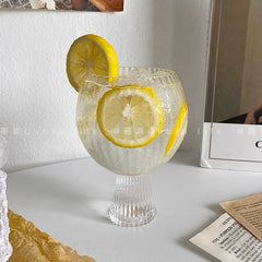 Round Drum Water Cup Ins Style Glass Fat Round Cup Stripe Cute Milk Coffee Cup Simple French Drinking Utensils Desktop Ornaments