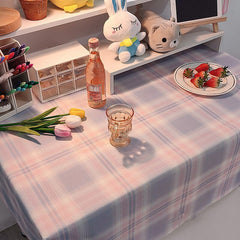 W&G Ins Plaid Tablecloth 150cm Kawaii Student Dormitory Desk Mat Bedroom Japanese Girl Heart Simple Desktop Placemat Table Cloth