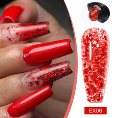 YICKYUE - 20ml Glitter Extension Nail Gel Polish Black Red Sequins Reflective Semi Permanent UV Gel Varnish Nails Art Design