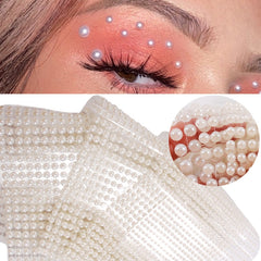 Yickyue White Pearl Eyes Face Temporary Tattoo Gems Dots Beauty DIY Body Art Accessories Festival Decorations 3D Nail Rhinestones