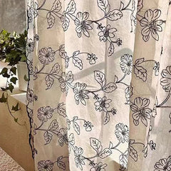YICKYUE - Cotton Blend Curtains Floral Embroidery Curtains for Living Room Black Printed Curtains Rod Pocket Farmhouse Decor Window Drapes
