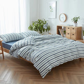 YICKYUE - 100% washed Cotton bed linen 3/4pcs vintage blue and white stripe duvet quilt covers single queen king size bedding fitted sheet