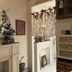 YICKYUE - 2PC/lot Rose Pattern Door Curtains Printed Light Pink Imitation Linen Short Curtains Cafe Kitchen Cabinet Valance Home Decor