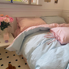 YICKYUE - All Cotton Washed Cotton Four-piece Set Soft Comfortable Bow Bedding