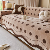 YICKYUE - Luxurious Chenille Sofa Cover with Geometric Pattern - Non-Slip, Cat Scratch Resistant, All-Season Couch Protector Blanket, Beige with Brown Circles, Ideal for Living Room & Bedroom Decor