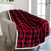 Yickyue Red Plaid Christmas Gift Blanket Winter Soft Fleece Throw Blanket Warm Plush Sherpa Snowflake Fluffy Home Sofa Cover Bedspread