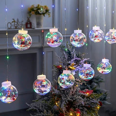 Yickyue LED Curtain String Light Ball Santa Christmas for Home Christmas Decoration Xmas Tree Ornaments Navida New Year Gift 2023