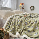Yickyue Nordic Pastoral Style Fleece Blanket Quilt Cover Dual-purpose Thick Warm Soft Sofa Throw Shawl Single Floral Blanket King Size