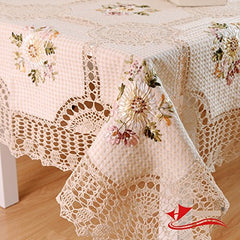 Designer 100% Handmade Crochet Tablecloth,Elegant European Rustic Floral Table Decoration,Cotton Linen Hollow Out Table Cloth