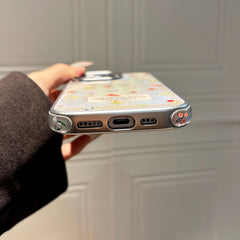 YICKYUE - Korean ins Full Screen Colorful Flowers Silver Edge Phone Case for iPhone 16 15 14 13 Pro Max Back Cover Fund