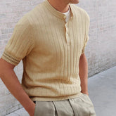 YICKYUE - Fashion Solid Knitted Polo Shirt Men Formal Single Breasted Slim Shirts Mens Short Sleeve O-neck Pullover T Shirt Polos