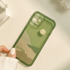 Green silicone diy sunset art phone case for iphone 7 x xr xs max 8 plus 11 12 mini pro max cool shockproof cover conque shell