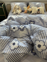 YICKYUE Fashion blue flower stripes bedding set teen,twin full queen classic cotton home textile bed sheet pillow case quilt cover