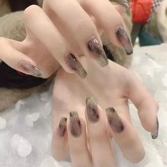 24Pcs/Box Wearable Fake Nails Ink Gradient Long Ballet Press on Square Head Full Cover Detachable Finished Fingernails