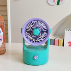 Electric Fan with Drawer Student Dormitory Bed Home Office Cartoon Mute Mini Desktop Fan Summer Charging Hand Fan