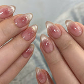 YICKYUE - 24pcs Fake Nails Burst Glitter Blush French Cat Eye Almond Nail Press on Nail Pieces Suitable As A Gift for Friends and Family