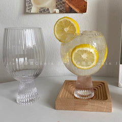 Round Drum Water Cup Ins Style Glass Fat Round Cup Stripe Cute Milk Coffee Cup Simple French Drinking Utensils Desktop Ornaments
