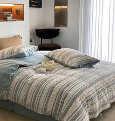 Yickyue - Fashion geometric blue bedding set,abstract design cotton twin full queen king home textile flat sheet pillow case quilt cover