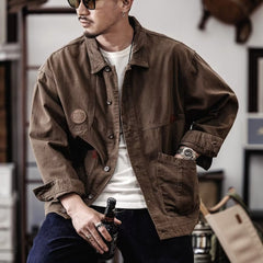 Hearujoy American Retro Heavyweight Men Workwear Jacket Safari Style Shirts Spring Autumn Long sleeve Hunting Tops Casual Loose Coat