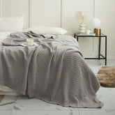 Yickyue Waffle Plaid Knitted Blanket Nordic Solid Color Throw Blanket Sofa Nap Cover Bedspread Shawl Portable Blanket Home Textile