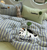 YICKYUE - Cute embroidery cat stripes bedding set single double,twin full queen king cotton home textile bed sheet pillowcase quilt cover